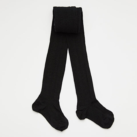 Merino Wool Flat Knit Plain Tights for Woman in Black by Lamington