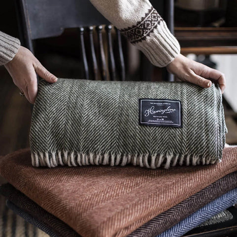 Recycled Wool Herringbone Collection Blanket in Bayleaf by The Grampians Goods Co