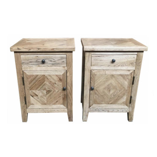 Queens Bedside Table Oakwood Parquetry 50W x 40D x 70H