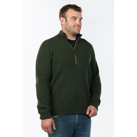 Native World Heritage Half Zip & Collar Sweater in Olive