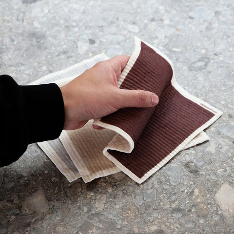 DESIGNSTUFF Compostable Eco Dishcloth Pack of 3 | Burgundy/Sand/Light Grey