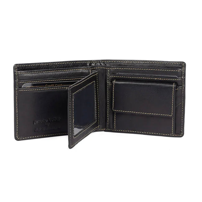 Black Toora Leather Wallet by JLP Melbourne Open showing pockets  and card holders