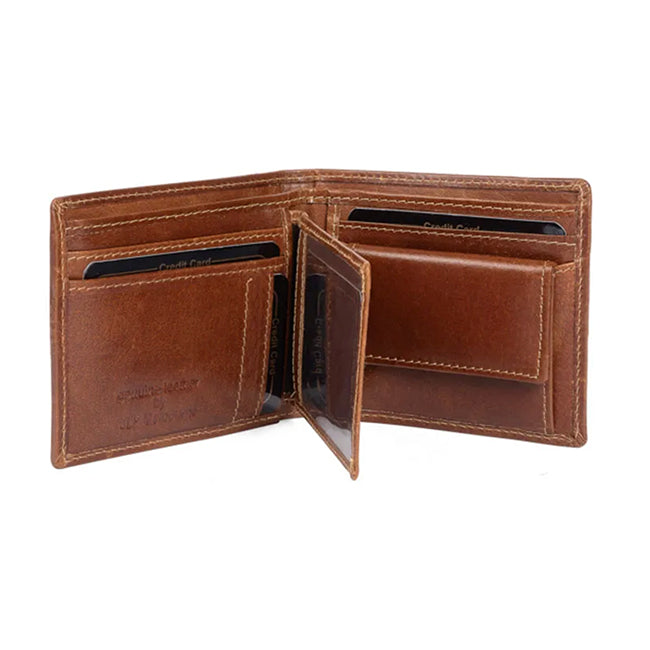 Cognac Toora Leather Wallet by JLP Melbourne Open showing pockets  and card holders