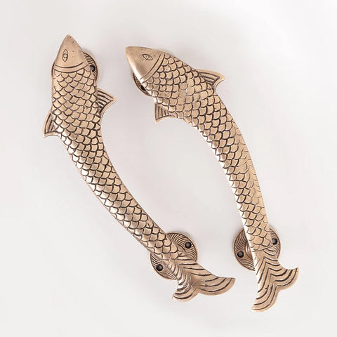 Large Brass Fish Door Handles - Pair