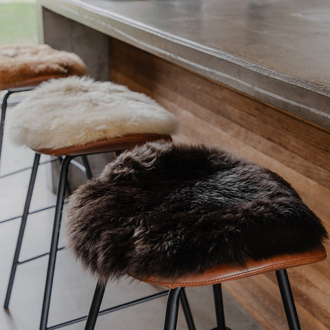 Australian Long Wool Sheepskin Round 37cm Natural Brown