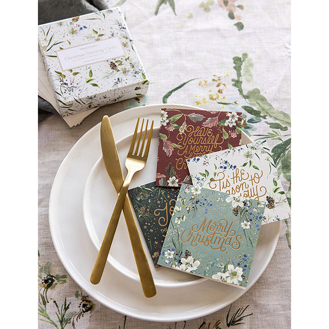 Bespoke Letterpress Christmas Small Greeting Cards Boxset "A Christmas Garden" 12 Pack