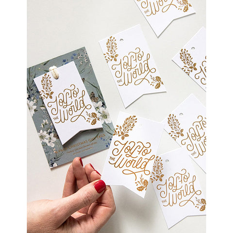 Bespoke Letterpress Christmas Gift Tags "Joy to the World" (Flag) 6 Pack