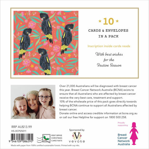 Black Cockatoos Christmas Card Pack | Charity BCNA | 10 Cards