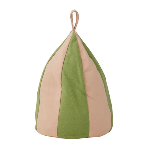 Green and nude pink  door stop on a white background