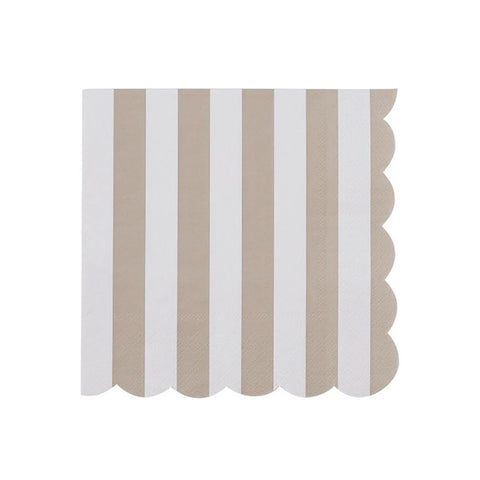 Striped napkin with brown and white vertical stripes on a white background