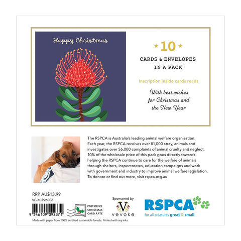 Christmas Card Pack 10 | Charity RSPCA | Christmas Flowers