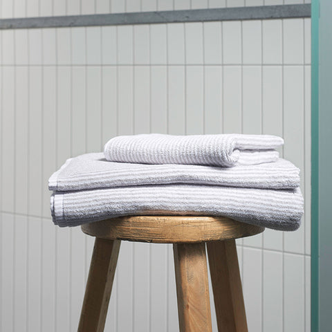 group shot Thin Stripe Cotton Towels in Grey & White by Citta