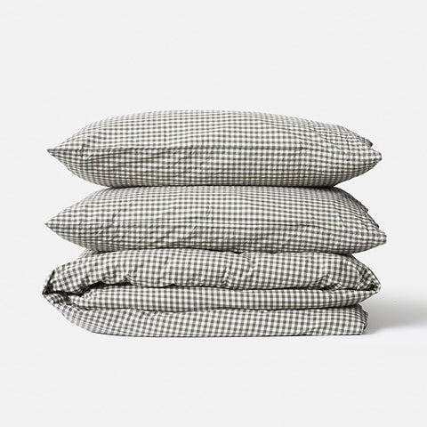 Citta Gingham Organic Cotton Duvet Cover Olive | Queen