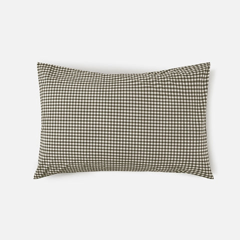 Citta Gingham Organic Cotton Pillowcase Pair Olive