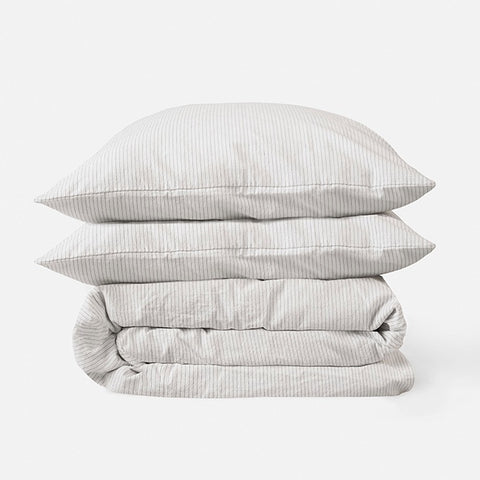 Citta Pinstripe Organic Cotton Duvet Cover White/Charcoal | Queen