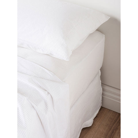 Pinstripe Organic Cotton Bed Sheets in White & Grey by Citta