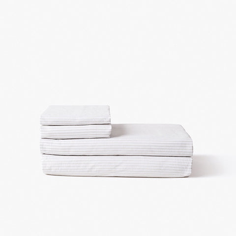 Citta Pinstripe Organic Cotton Flat Sheet White/Grey | Queen