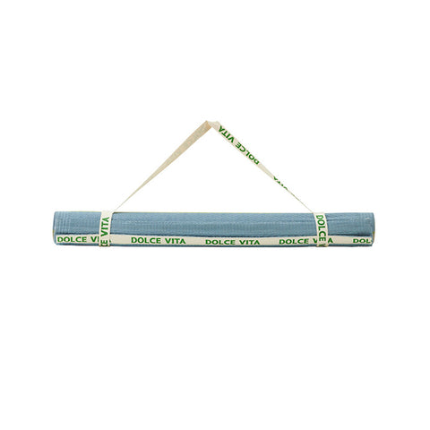 Striped beach mat with 'Dolce Vita' branding on a white background