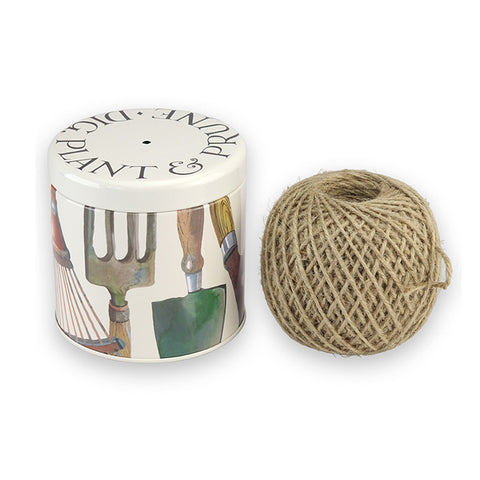 Emma Bridgewater String in a Tin with Garden Tools Design shows string coming out of the lid