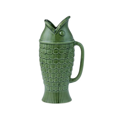 Green fish-shaped pitcher on a white background