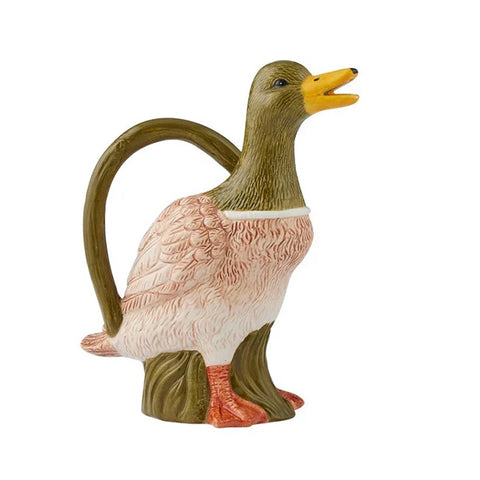Duck-shaped jug on a white background