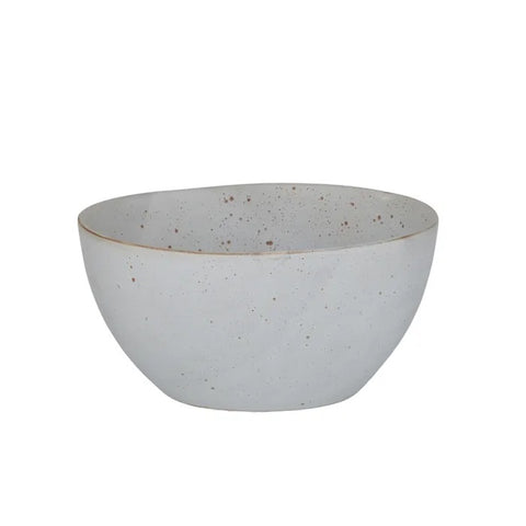 Speckled natural ceramic bowl on a white background