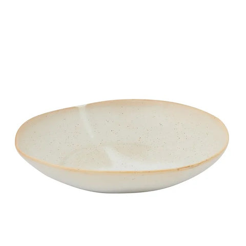 Beige ceramic bowl on a white background