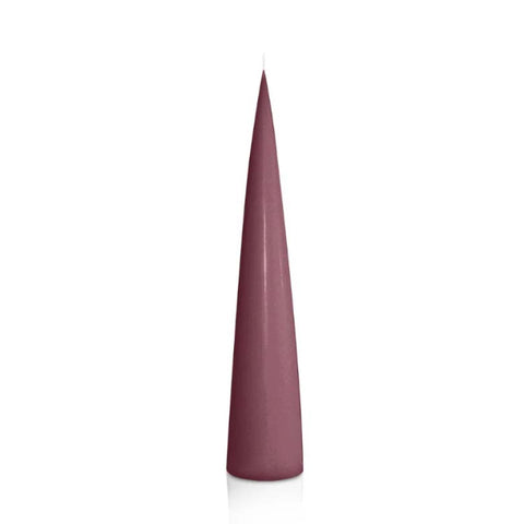 Tall, orange cone-shaped candle on a white background