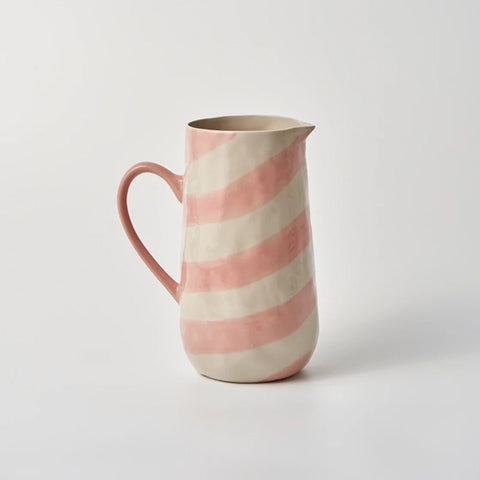 Cabana Stripe Jug in Pink with wooden spoons by Jones & Co