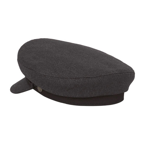 Dark gray cap with a braided band on a white background