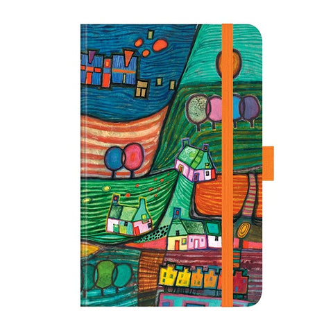 Colorful notebook cover with artistic design on a white background