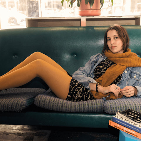 Merino Wool Textured Knit Tights for Woman in Mustard by Lamington