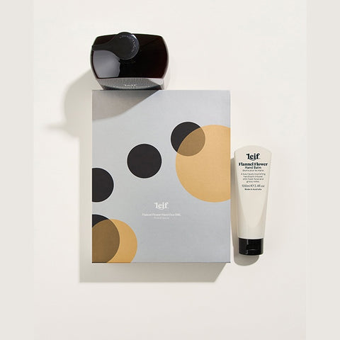 Leif product set with a box featuring geometric patterns on a light background