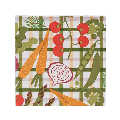 March Paper Napkins with vegetable pattern on a checkered background