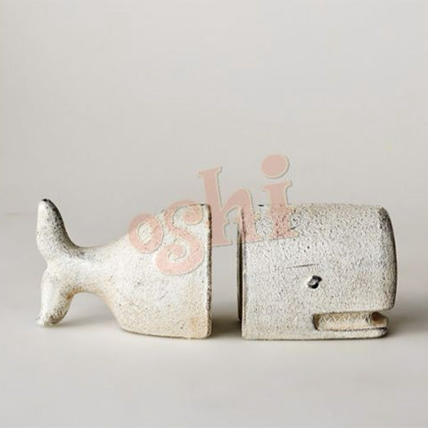 Moby Dick Cast Iron Whale Bookends White