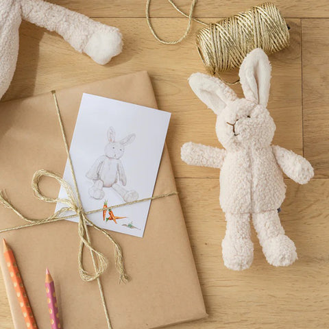 White plush bunny toy on a white background