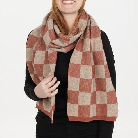 Native World New Zealand Chequerboard Scarf  Rosewood