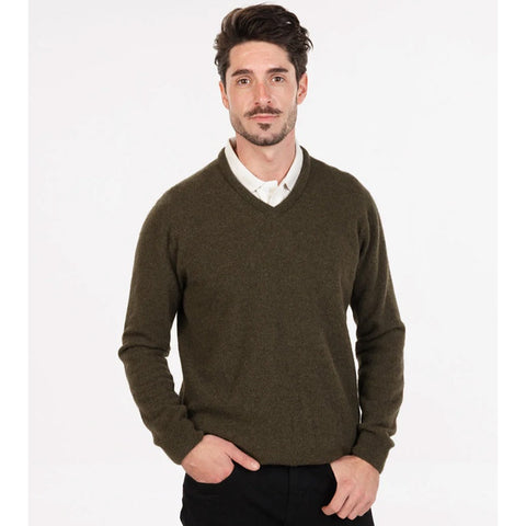 Native World V Neck Possum/Merino Sweater - Fern