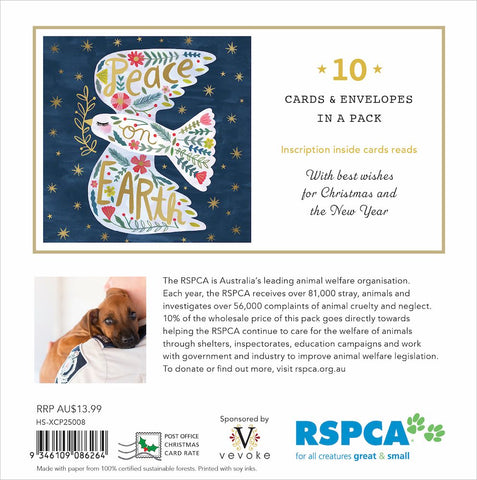 Peace On Earth Christmas Card Pack | Charity RSPCA | 10 Cards