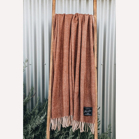 Recycled Wool Herringbone Collection Blanket in Russet by The Grampians Goods Co