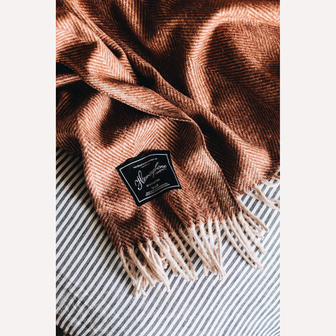 Recycled Wool Herringbone Collection Blanket in Russet by The Grampians Goods Co