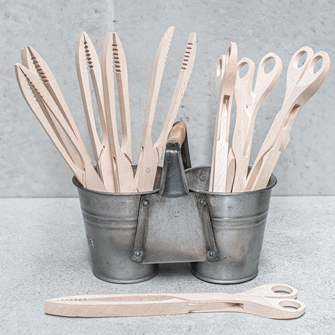 Scissor Style Beechwood Tongs