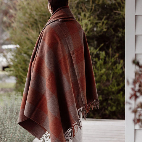 The Grampian Goods Co Wool Check Blanket 175cm x 157cm | Terra Rossa