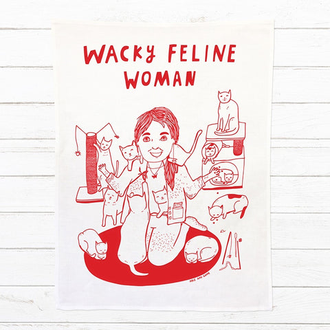 Wacky Feline Woman Tea Towel by Able & Game