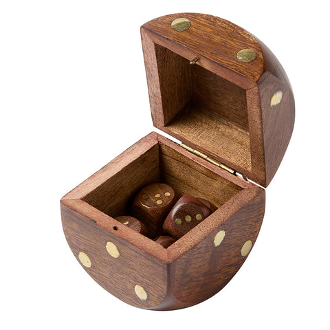 Wooden Dice Box  Set- Brass Dots
