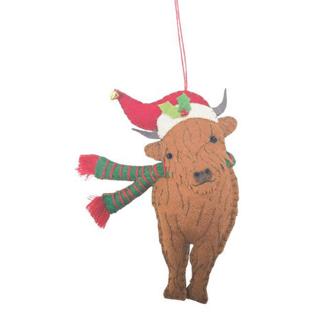 Wool Felt Christmas Decoration - Highland Cow