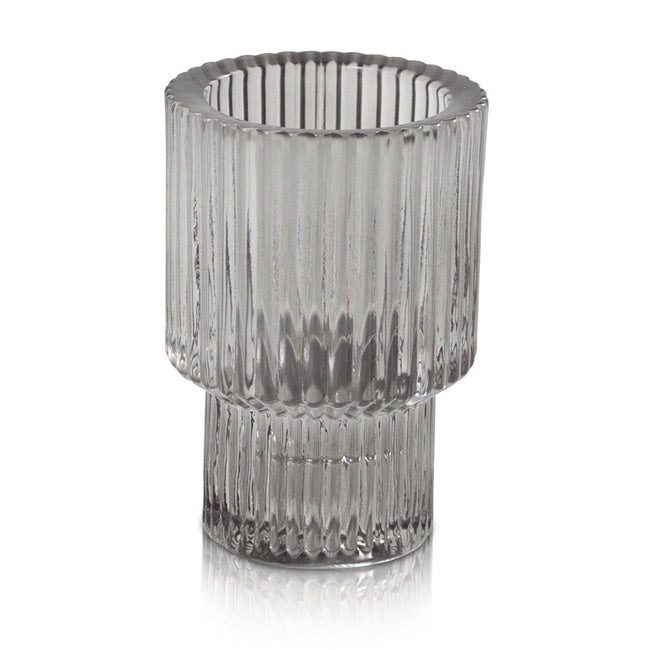 textured grey Glass Candle Holder on a white background