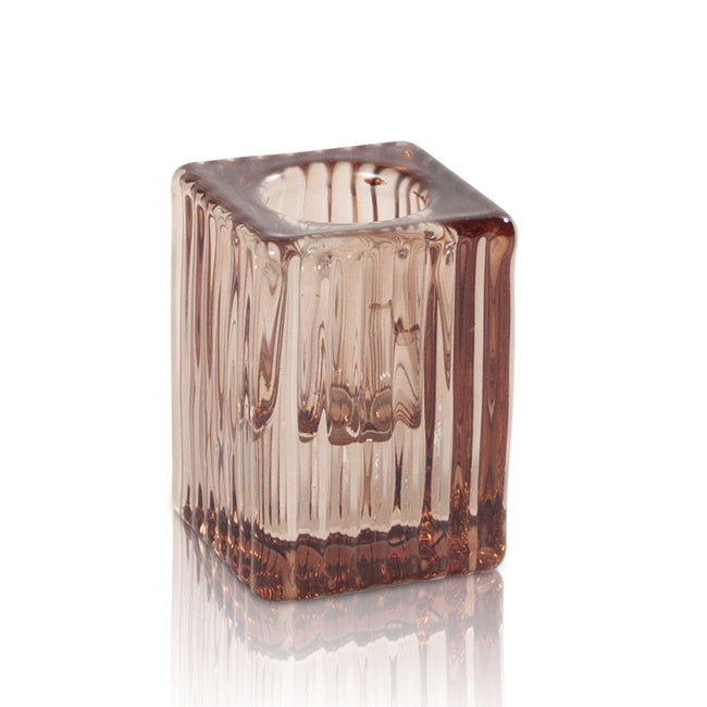 Enzo Vintage Glass Candle Holder in Champagne on a white background