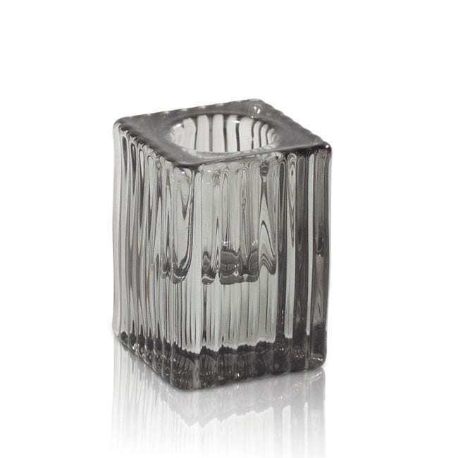 Taper Candle Holder in Clear Smoke Glass on a white background 
