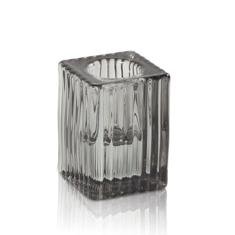 Taper Candle Holder in Clear Smoke Glass on a white background 
